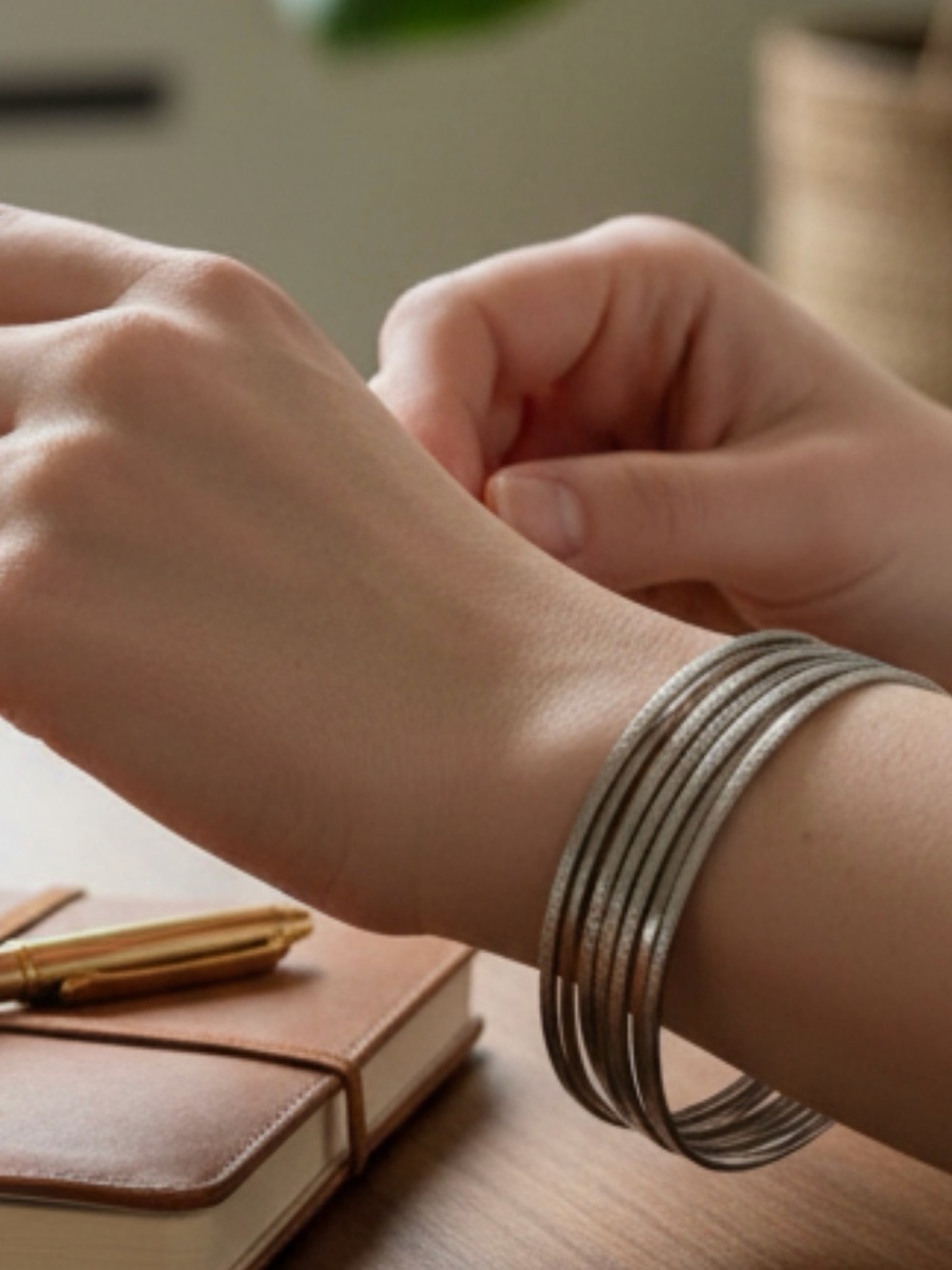 Elegant Silver Layered Bangle Bracelet